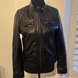 Women's Black Genuine Leather Jacket- size S